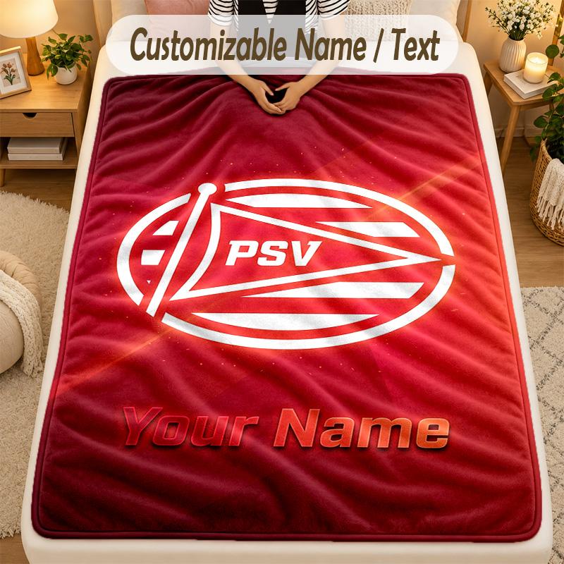 Flannel BlanketPSV Eindhoven FC Custom Name Text Personalized Soft Warm Throw Blanket Home Decor Gift