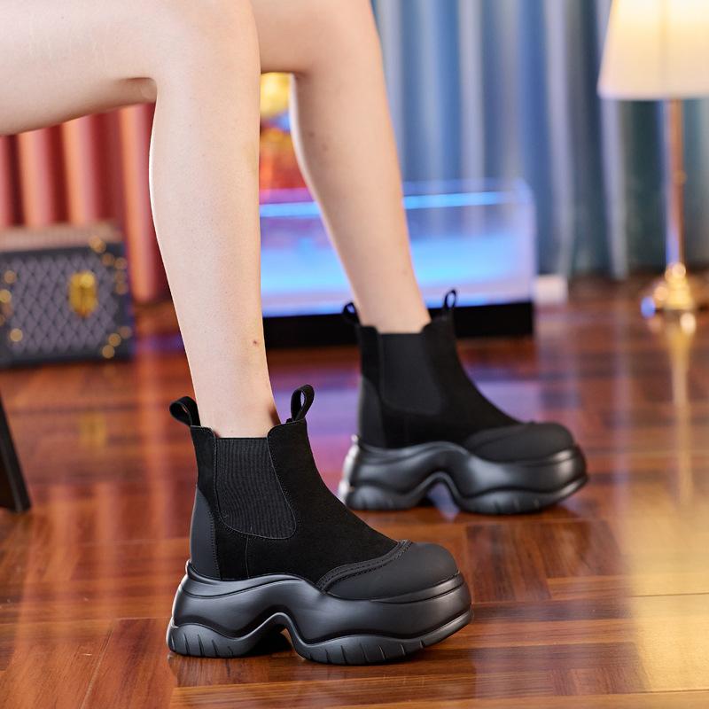 8598 Martin Boots Women's 2025 Autumn and Winter New British Style Versatile Short Boots High Thick-soled Inner Heightening Smoke Boots