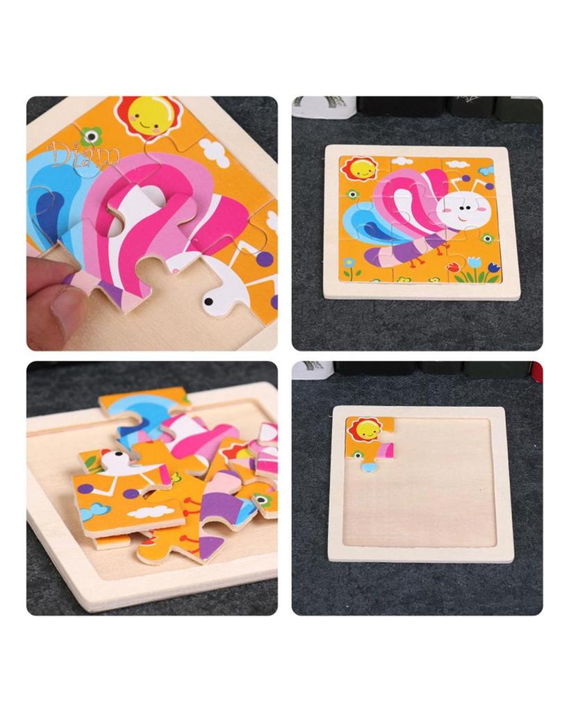 TOYS & TOTS 9Pcs Wooden Cartoon Animals Jigsaw Puzzle Learning Education Panel Kids Toys