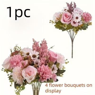 1 Pièce Roses Artificielles Fleurs Mariage Bouquet de Mariée Jardin Faux Soie Pivoines Hortensias Vase Décoration Maison Accessoires de Photographie