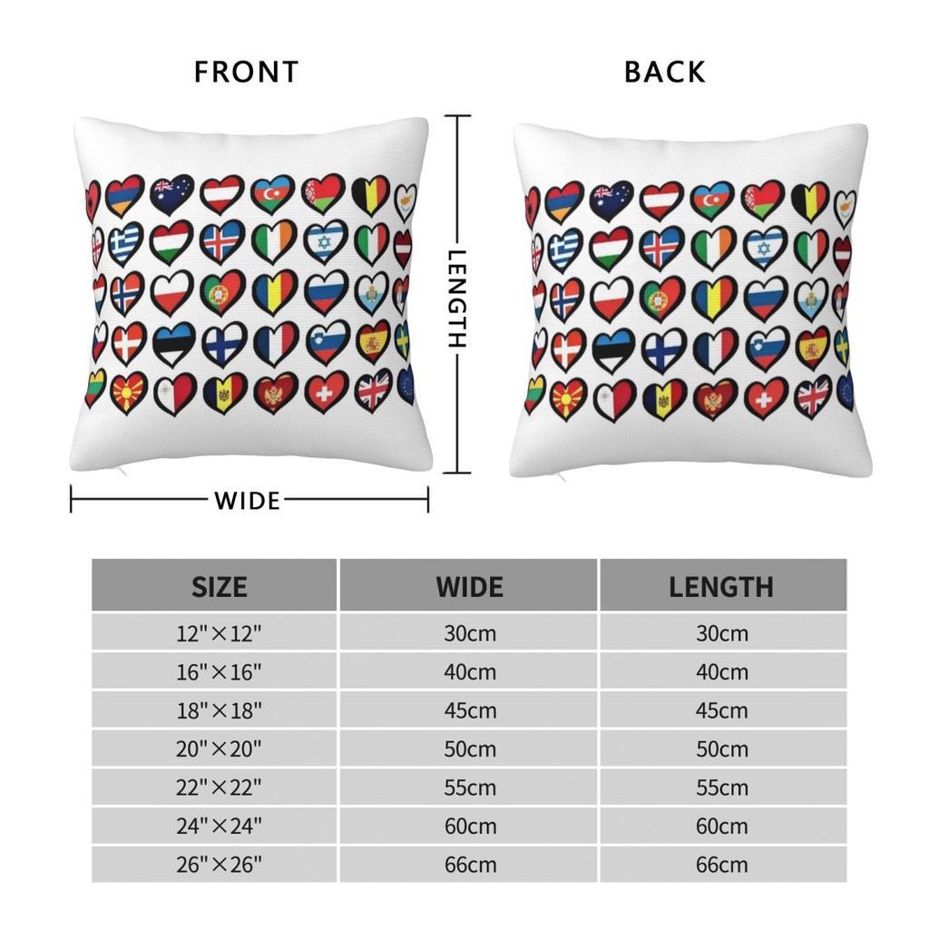 Eurovision Song Contest Flags Hearts Esc Ebu Eurofans Pillow Cases Music Cushion Cover Zipper Decor Pillowcase For Home 40X40Cm