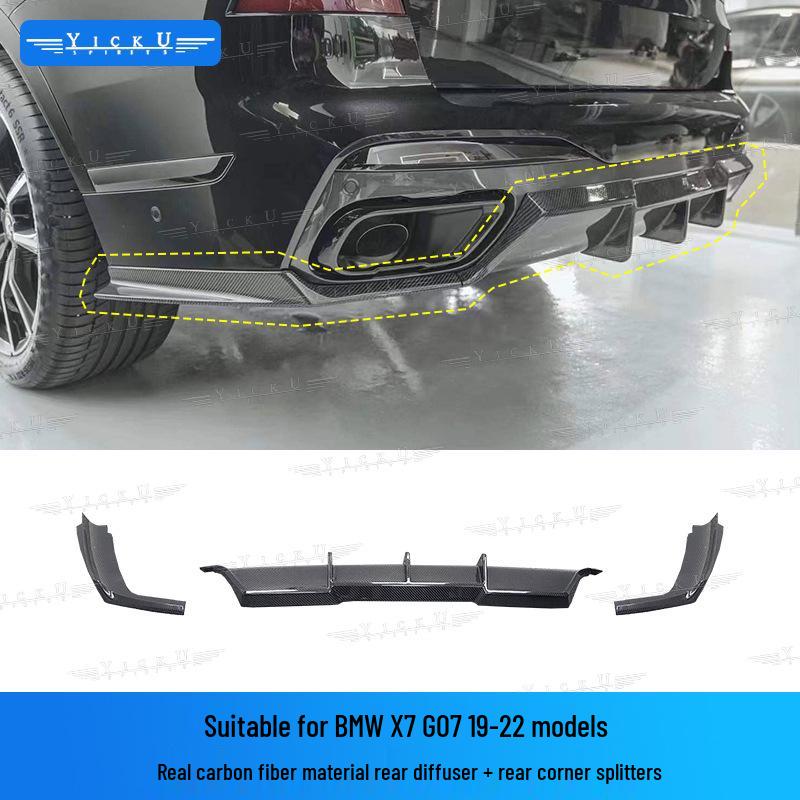 Compatible with BMW X7: Carbon Fiber FD Style Front Lip Splitter, Rear Lip Corner Covers, Side Skirts, Roof Spoiler, Diffuser (2019-2022)