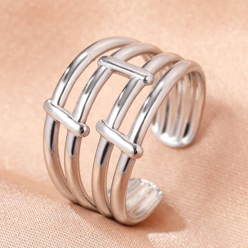 Stainless Steel Rings Vintage Geometric Hollow Adjustable Open Ring Fashion Statement Sun Rings For Women Zircon Banquet Gifts
