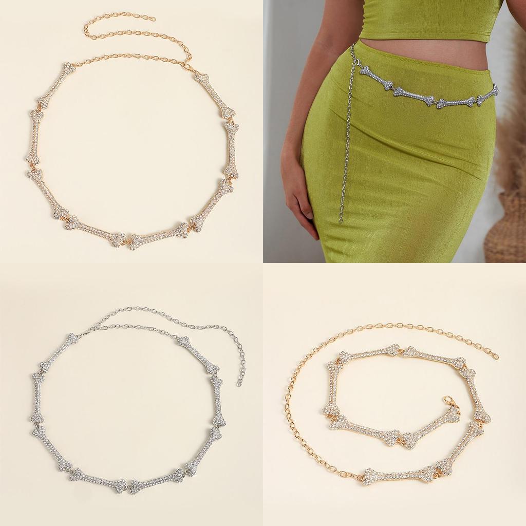 Metal Bone Womens Design Waist Chain With Rhinestone Decoration For Daily