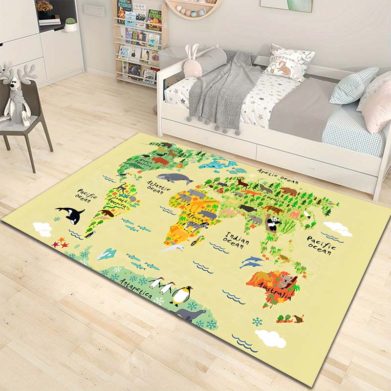 Cartoon World Map Pattern Floor Rug Carpets for Living Room Bedroom Bedside Bathroom Floor Mat Area Rug Kids Room Decor Gift