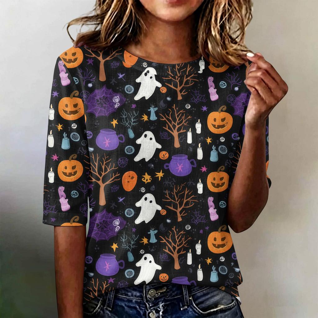 Women's Short Sleeve Round Neck Loose Fit Lightweight Casual Blouse Top