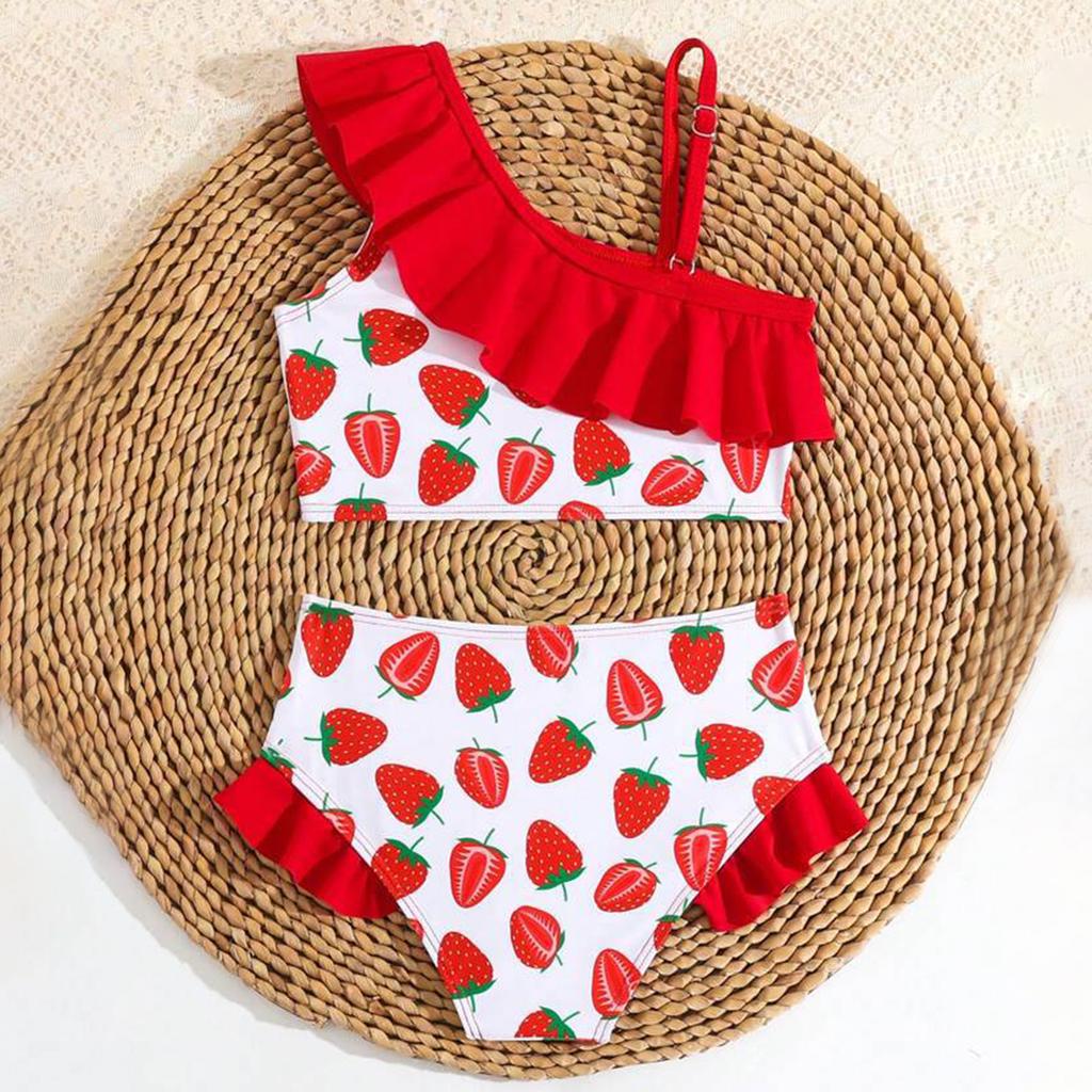Newborn Baby Girl 2Pieces Swimsuits Set Summer Strawberry Print Beachwear Cute Bathing Suits Toddlers Vest and Shorts Swimwear