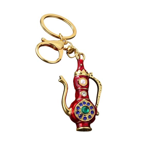 Pitcher Key Ring Retro Teapot Keychain with Rhinestones, Ethnic Style Decorative Backpack Accessory Ring, Pendant for Handbags Backpacks Car Keys Pot