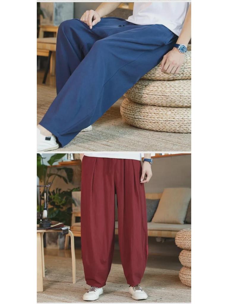 Lockere Leinen-Pumphose im Ethno-Stil für Herren – Tai-Chi-Hose mit weitem Bein für Frühling und Sommer
