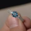 Anillos de Boda Minimalistas de Plata de Ley para Mujer Circonita Cúbica Azul Redonda Moda Femenina Simple Elegante