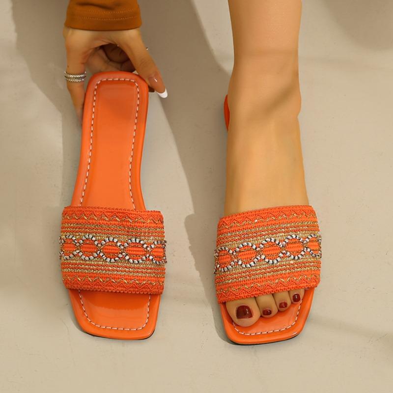 

Women Slippers Fashion Summer Outdoor Beach Sandals Square Head Luxury High Quality Slippers Home Slides Women Zapatos De Mujer 42