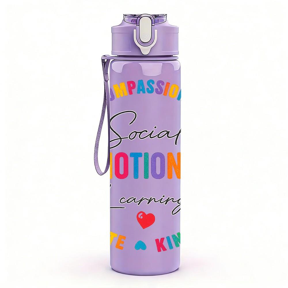 1PC Special Emotional Learning Quote Print 750ml Color Plastic Sports Water Bottle Leakproof Flip Straw Lid Suitable for Sports Office Home Use