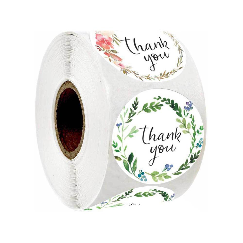 100-500Pcs Green Leaf Flower Thank You Sticker Labels for Small Business Gift Bag Card Package Festival Wedding Birthday 1Inch