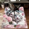 1pc White Tiger and Rose Pattern Area Rug - Polyester, Non-Slip, Machine Washable, Comfortable Chair Mat for Living Room,