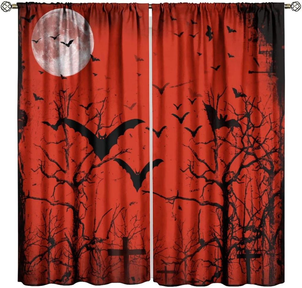 Gothic Black Damask Curtain Vintage Floral Exotic Suger Skull Window Treatments Bedroom Bone Skeleton Antique Bohemian Polyester Washable Ready