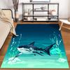 Shark Illustration Ocean Theme Rug Non-slip Rug Suitable for Living Room and Bedroom Sofas.