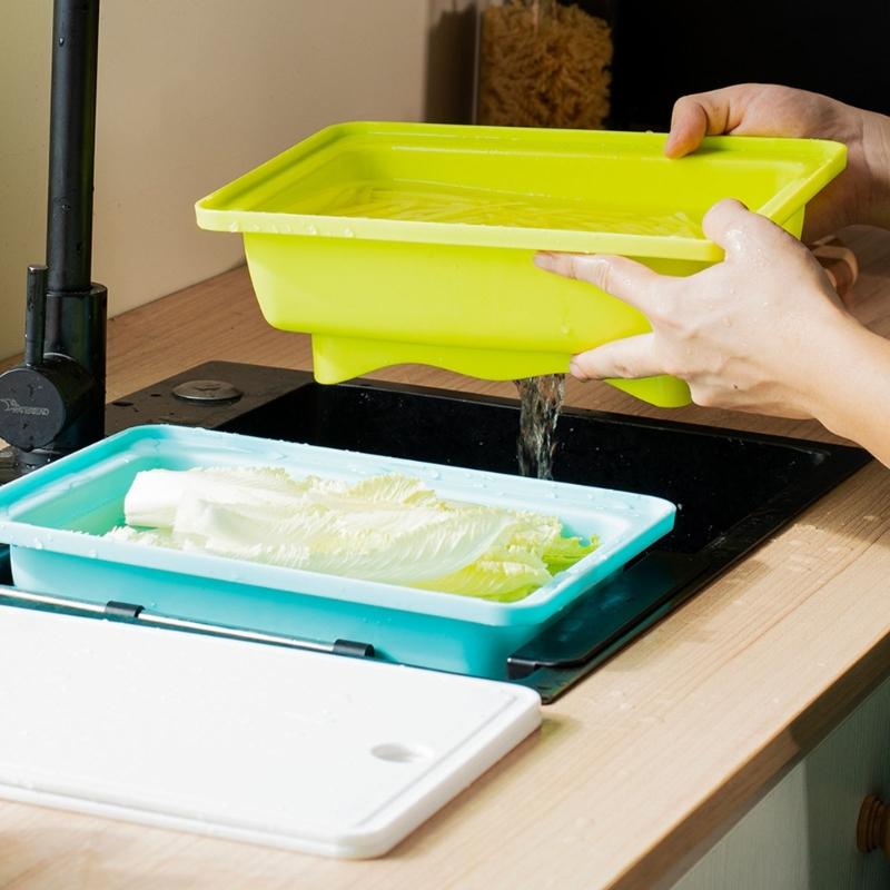 Efficient Draining Basket with Chopping Board Set for Vegetable and Fruit Washing Home Kitchens Sink Colander Strainer