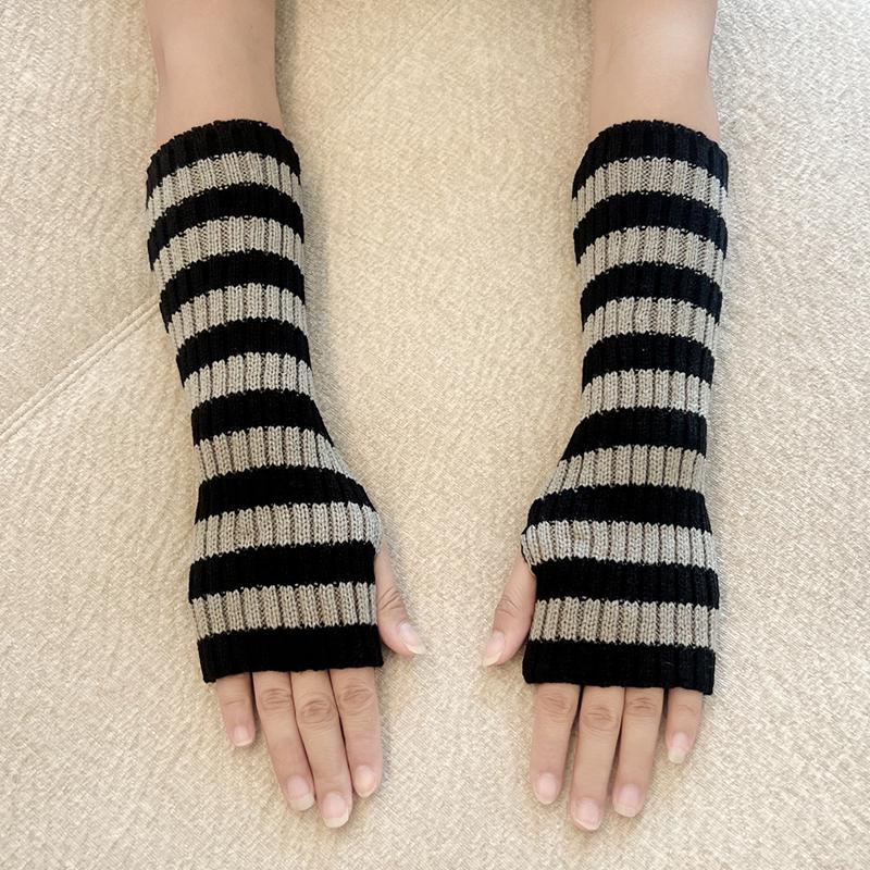 

Women Knitted Striped Long Fingerless Decorative Gloves Arm Warm Sleeves Casual Soft Arm Cover Student Half-finger Mitten