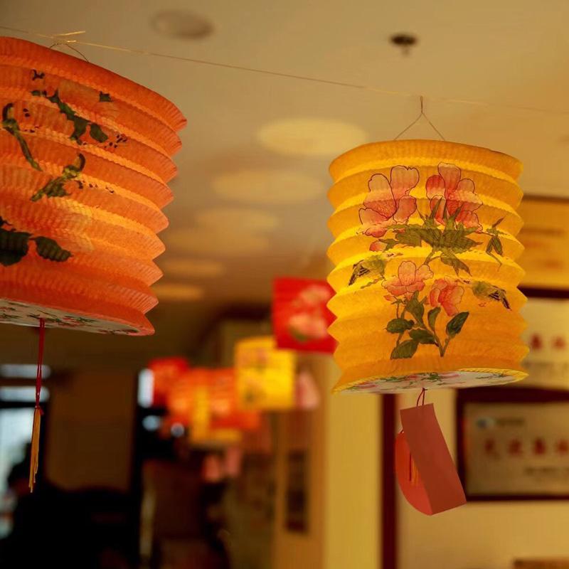 12pcs Oriental Traditional Mid-autumn Festival Hanging Paper Lantern Folding Organ Design Chinese Style Festival Decor Lantern