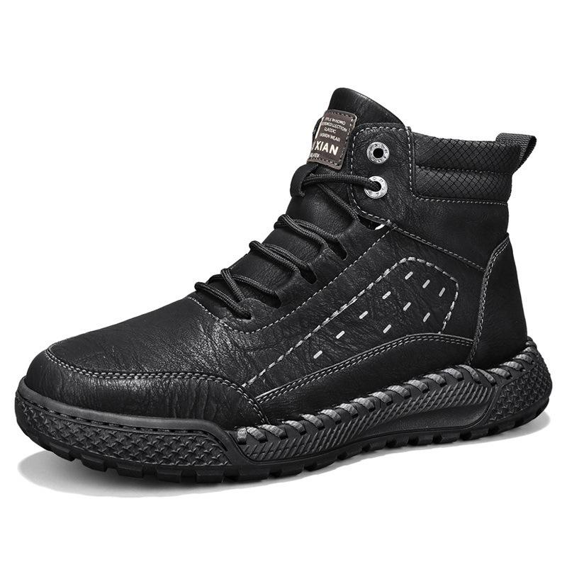High-end leather Martin boots men's outdoor high-top cotton boots retro velvet