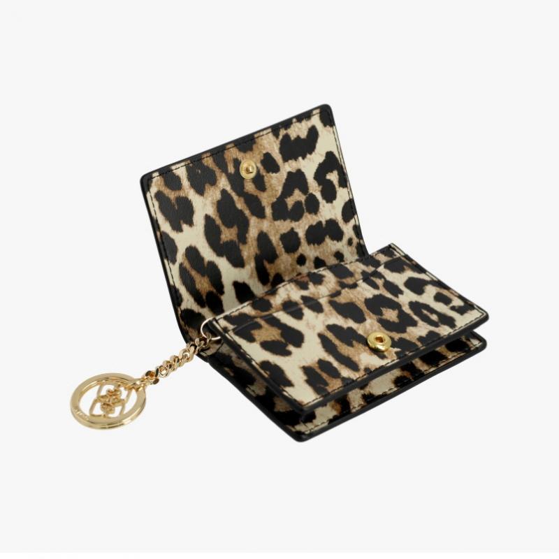 Ganni Leopard Print Butterfly Logo Flap Card Wallet A6545 943
