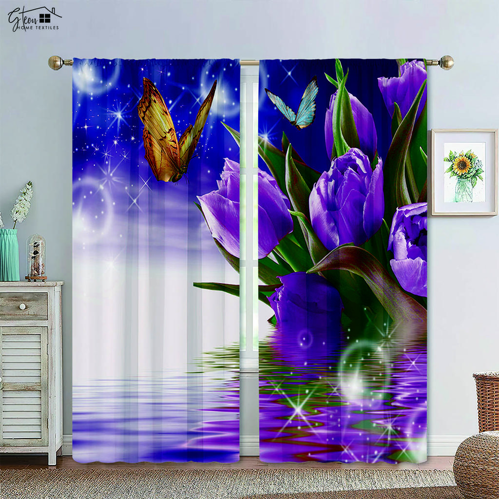 Flower Plant Three D Printing Curtain Rose Tulip Lily Daisy Bamboo Dandelion Fresh Pastoral Light Blocking Heat Insulation Curtain