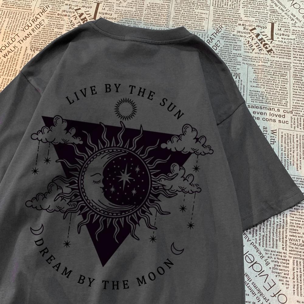 Live By The Sun Dream By The Moon Tshirt Men Women Hip Hop Cotton Casual Tops Pattern Sweat Summer Clothing Fashion Loose Tshirt