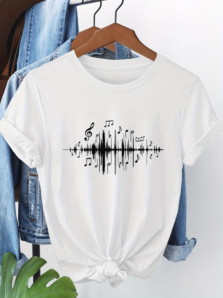 Women's Soft Pink Music Graphic T-shirt Musical Notes Daily Casual Wear Summer Fashion Tops Comfortable Material Short Sleeve