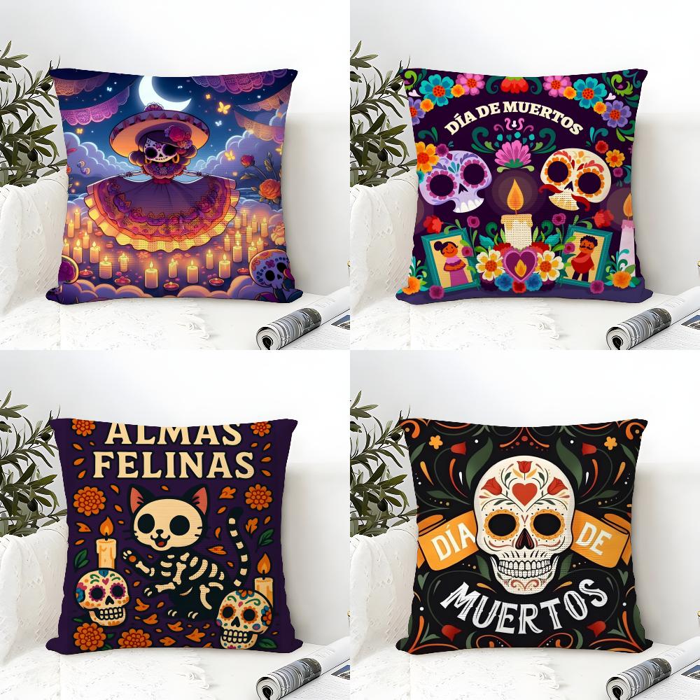 Festival D-Dia De Muertos 3 Pillow Case Linen Cushion Covers For Decorative Sofa Home Pillows Case Car Chair Pillows Cases