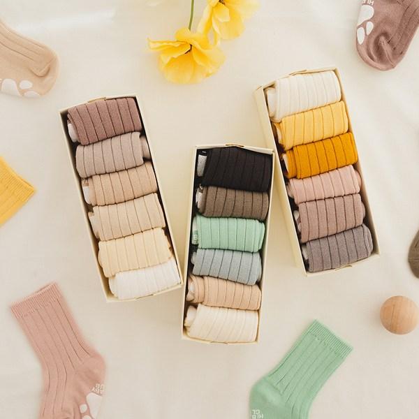 Hi Baby Club 6 tipuri de șosete lungi cu nervuri pentru sugari + set ambalaj cadou, produse coreene pentru bebeluși