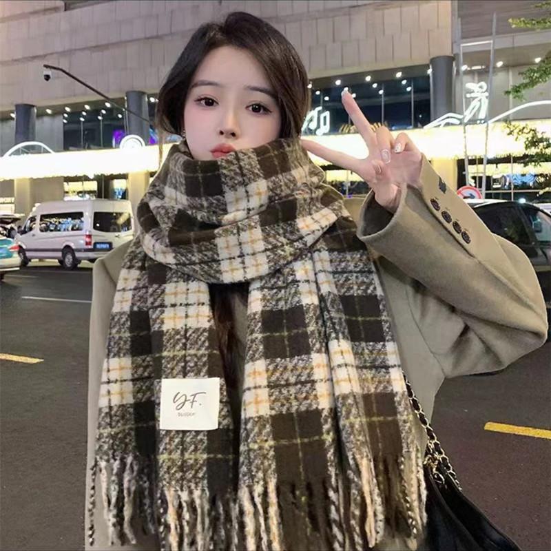 Autumn And Winter Plaid Scarf Thickened Imitation Cashmere Shawl Female Student Couple Warm Scarf