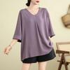 Summer Women's Oversized V Neck T-shirt Half Sleeve Top
