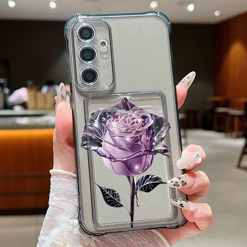 

Мягкий силиконовый чехол с отделением для карт и кристаллами в виде розы для Samsung S24 FE S23 S22 Ultra A16 A55 A54 A15 A35, прозрачный противоударный чехол для телефона Samsung A16 5G серый