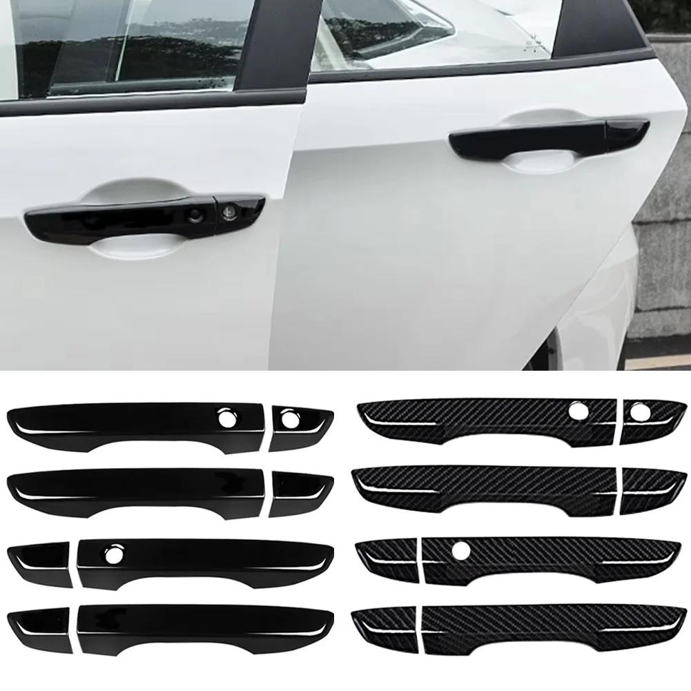 For Honda Civic 10th Gen 2016-2026 Car Carbon Fiber Style Black Exterior Door Handle Moulding Cover Trim Keyless Entry Decor