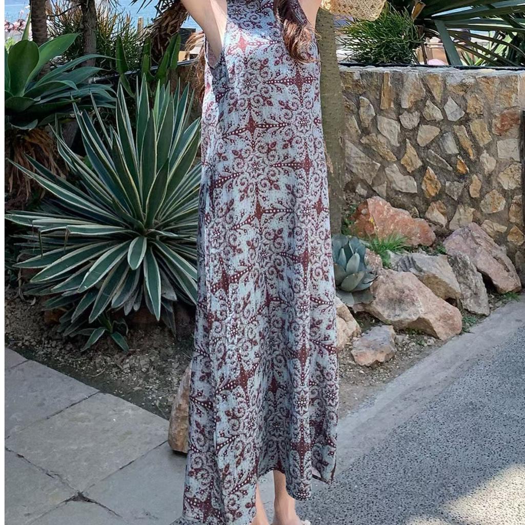 ZY Vacation Style Sleeveless Printed Dress Women's Summer New Women's Clothing Fashion Temperament Loose Skirt