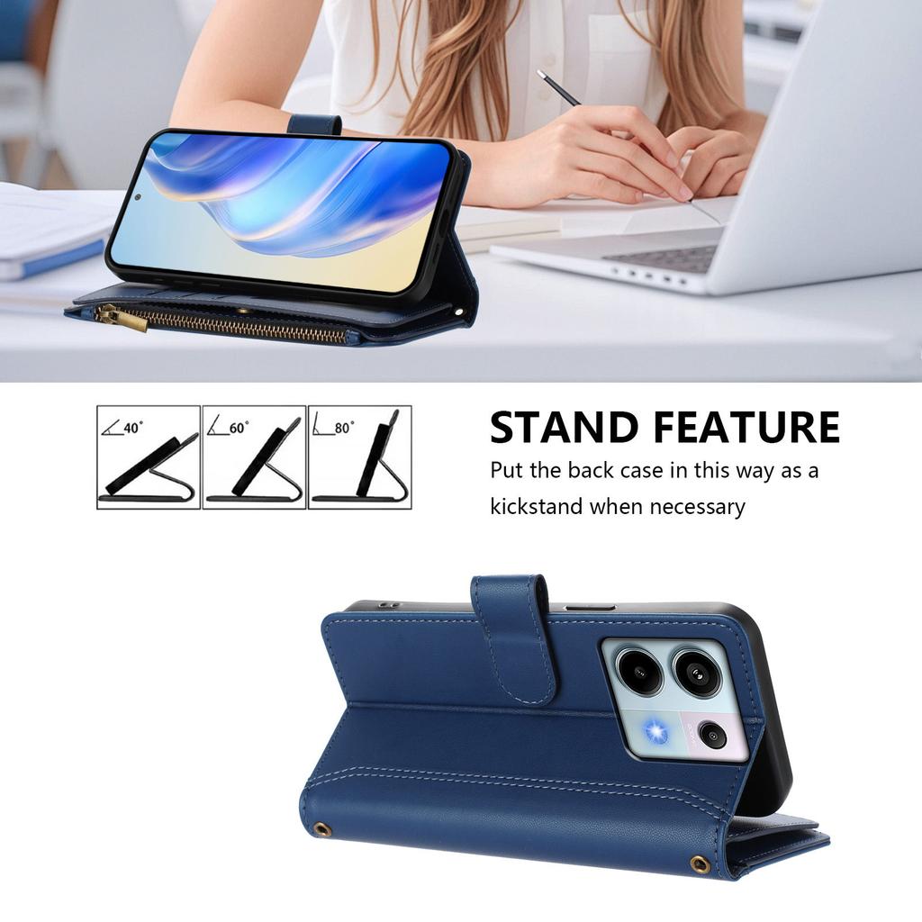 For Xiaomi Poco X6 5G/Xiaomi Redmi Note 13 Pro 5G Leather Case 9 Card Slots Zipper Wallet Stand Phone Cover with Wrist Strap