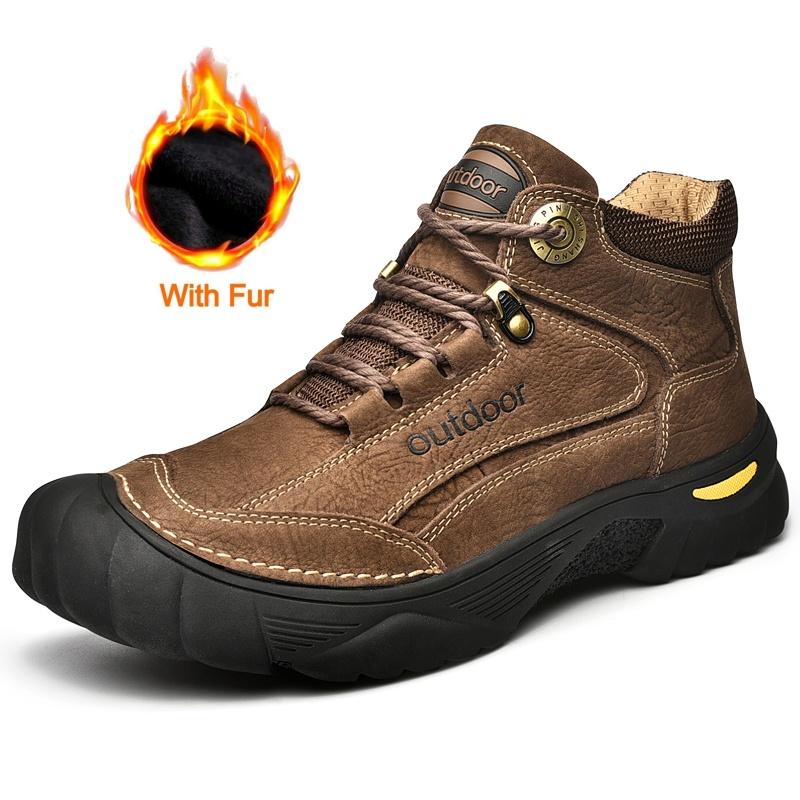 Fashion Luxury Brand Men Winter Outdoor Thick Bottom Sneaker Plush Warm Genuine Leather Walking Shoe Comfort Non-Slip Casual Hiking Shoe
