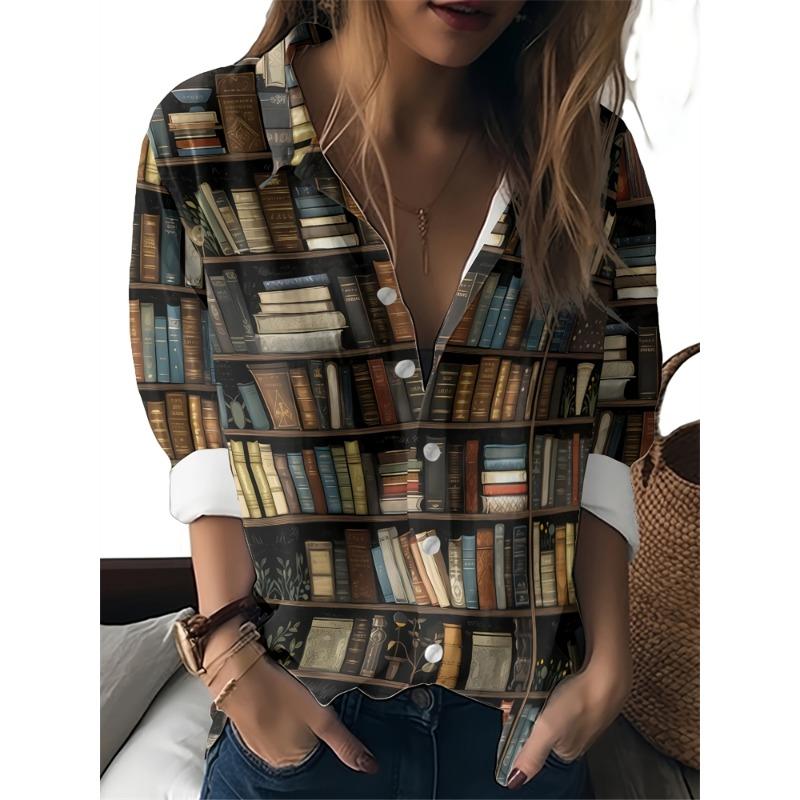 Large Size Lapel Women's Shirts Butterfly Pattern Women's Button Down Shirts Fashionable Women's Temperament Women's Shirts
