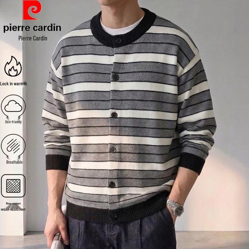 Pierre Cardin Men's Vintage Style Contrast Stripe Knit Cardigan