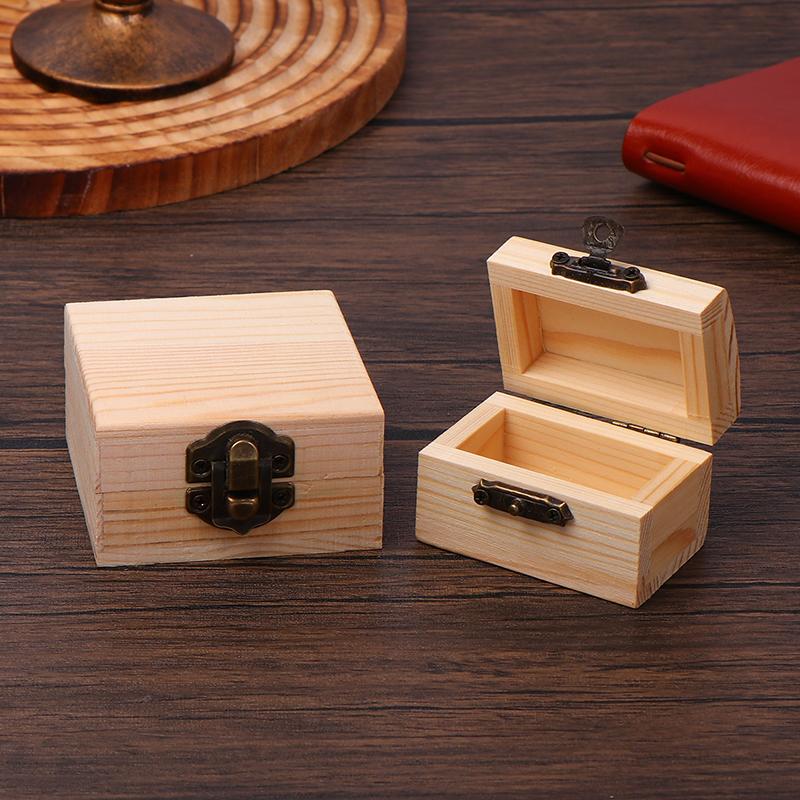 Unfinished Log Color Wooden Watch Box Diy Pine Wood Treasure Chest With Locking Clasp Hinged Lid Jewelry Storage Box