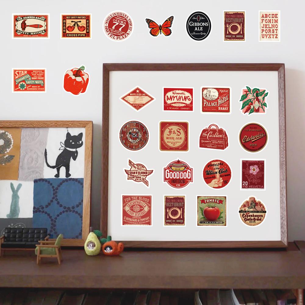 63PCS Red Vintage Stickers - Retro Charm Decor for Notebooks, Phones & DIY Projects AnimeWorlds Store