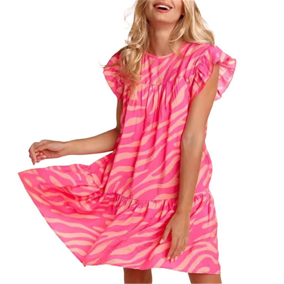 

Tooxika Летние Новые Платья с Коротким Рукавом и Принтом Женские Праздничные Повседневные Свободные Короткие Платья А-силуэта для Женщин XL