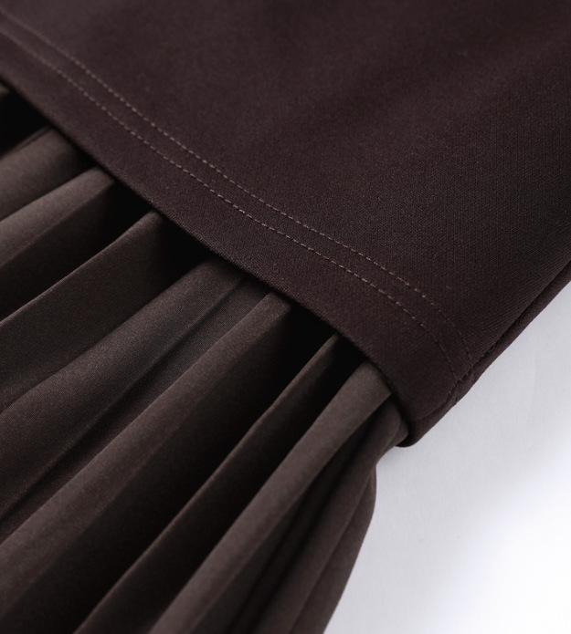 Auf Lager: Elegantes braunes Patchwork-Rüschen-Langarm-Langkleid mit Gürtel für Frühling/Sommer 2025