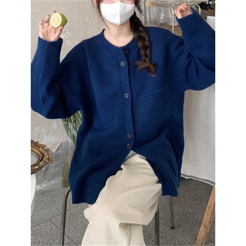 Gray loose lazy wind knitted cardigan women's spring and autumn soft waxy sweater jacket design top