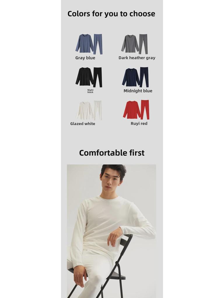 Men's Pure Cotton Autumn Thermal Underwear Set: Sweater and Trousers