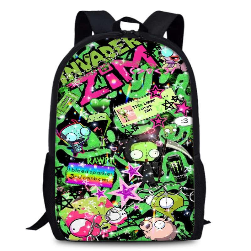 Zim Dib Invader Gaz Cartoon Animated Character Printed Backpack Children