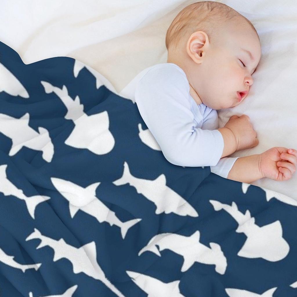 Sharks On Navy Blue Throw Blanket for Babies Cute Plaid Bed Plaid Fashion Sofas Blankets