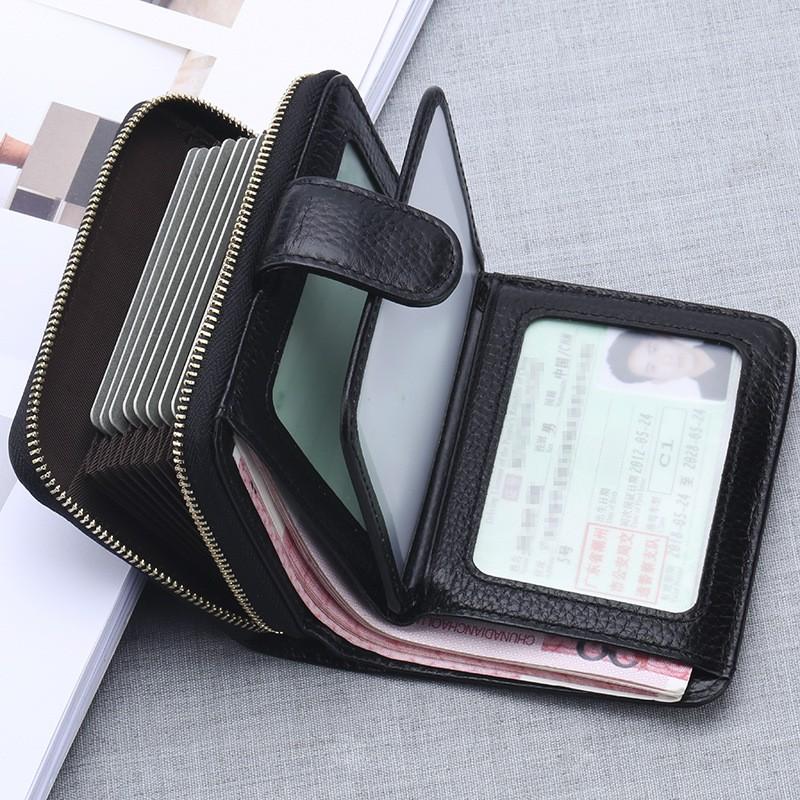 Genuine Leather RFID Blocking Wallet Men Women Short Slim Card Holder ID Case With Zipper