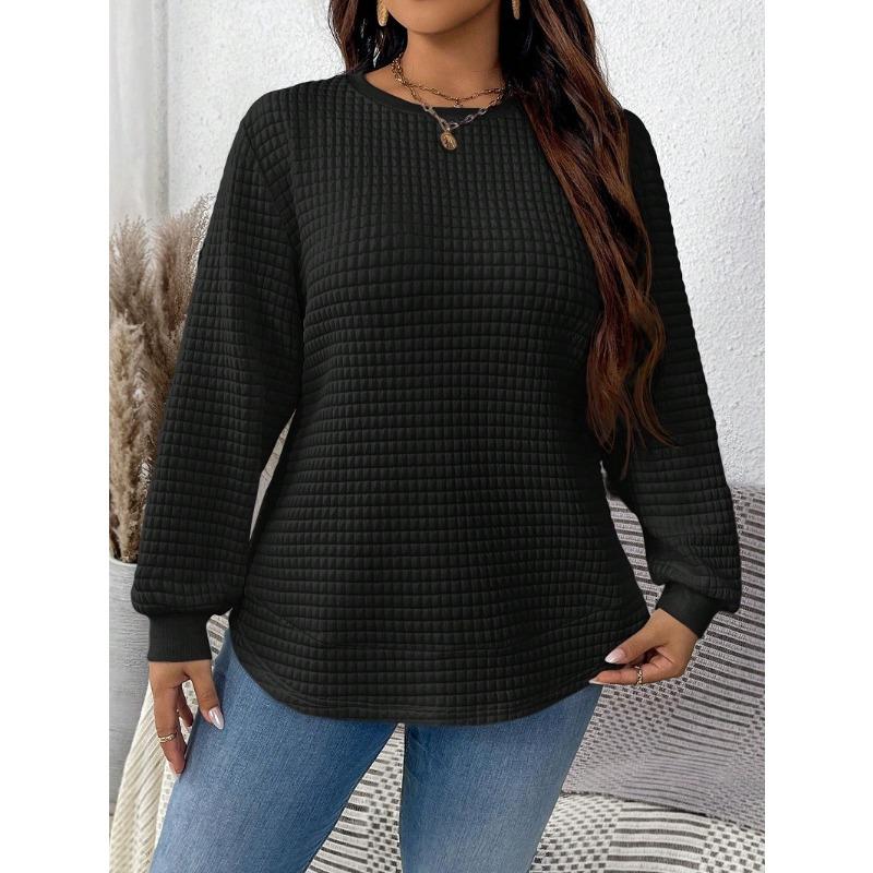 

Женские модные повседневные однотонные пуловеры с круглым вырезом и длинными рукавами, весна-осень с длинными рукавами и принтом XXL чёрный