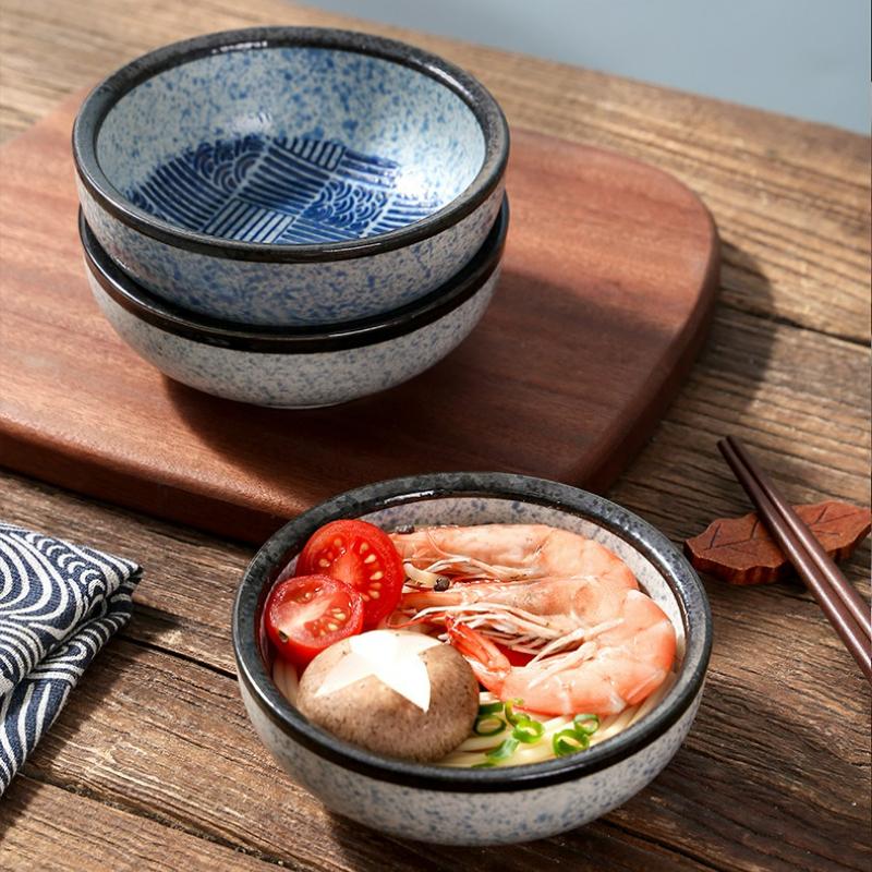 Japanische Keramikschale Meereswellen Glasierte Ramen-Reisschalen Restaurant Hotel Haushalt Retro Suppen-Nudelschale Geschirr Neu